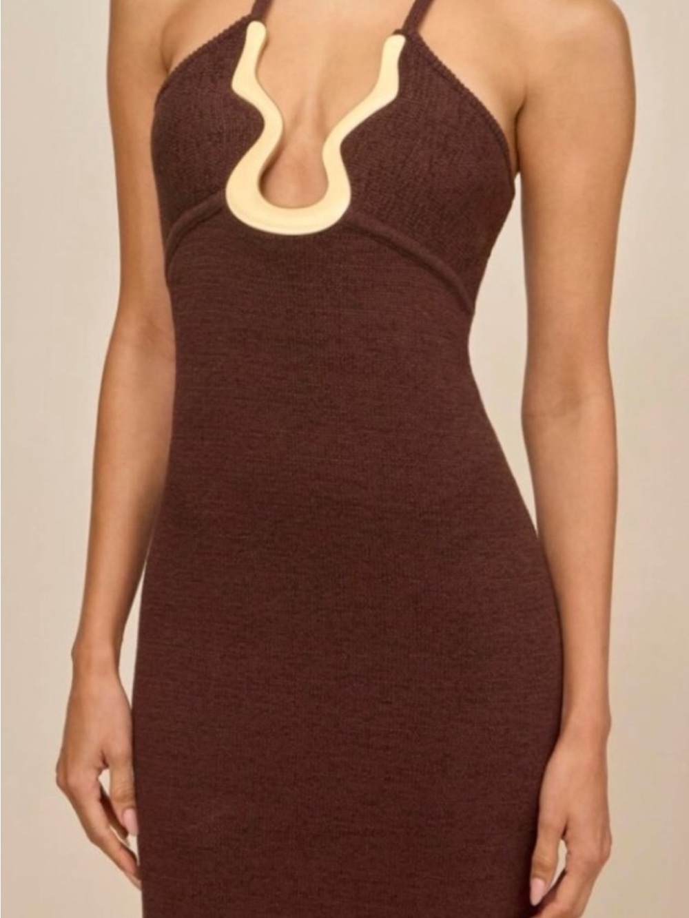 Cult Gaia Valma Halter Brown Dress with Gold Trim - Picture 8 of 11